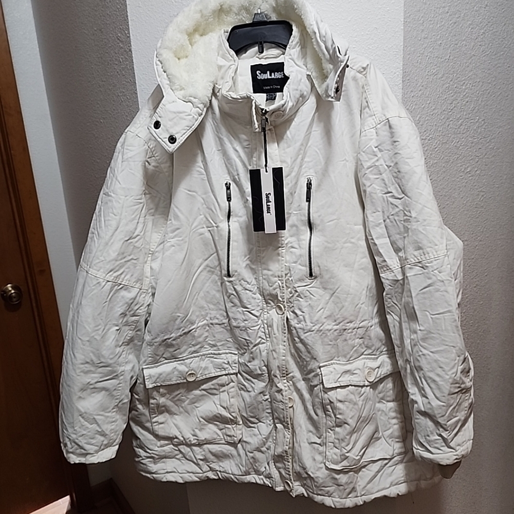 Soularge 5X Beige Coat Detachable Hood lined